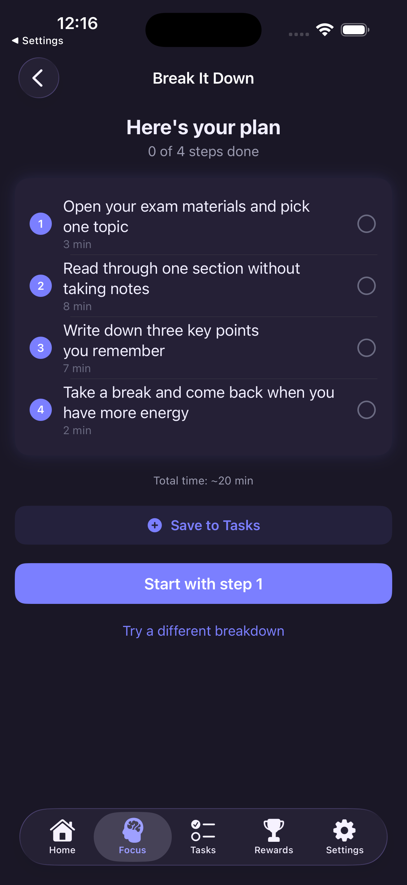 Task broken down into small steps